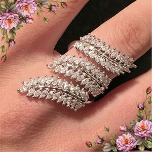 Cubic Zirconia Leaf Shaped Open Ring